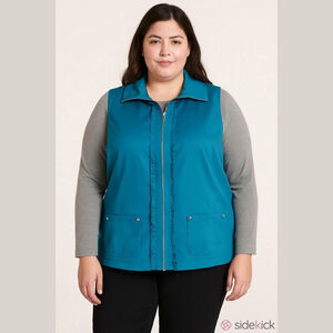 Christopher & Banks Vest Size 1X Teal Sleeveless Zip Up New